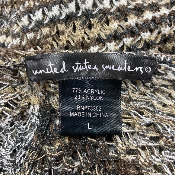 United States Sweater Brown Beige Black SZ L Tunic EUC V Neck Open Weave - Picture 7 of 9